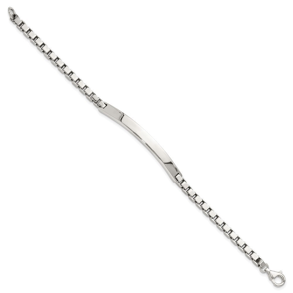 Sterling Silver Polished Box Chain Bracelet ID Bracelet