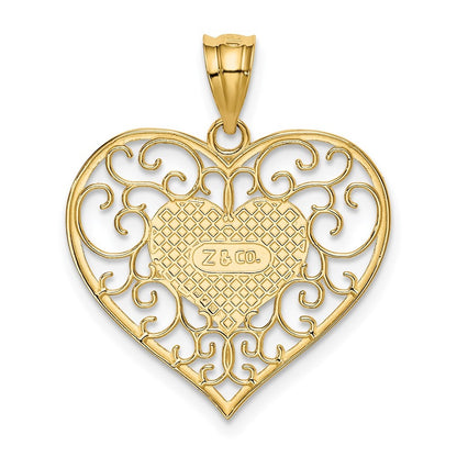 14k Yellow Gold Polished Filigree Heart Pendant
