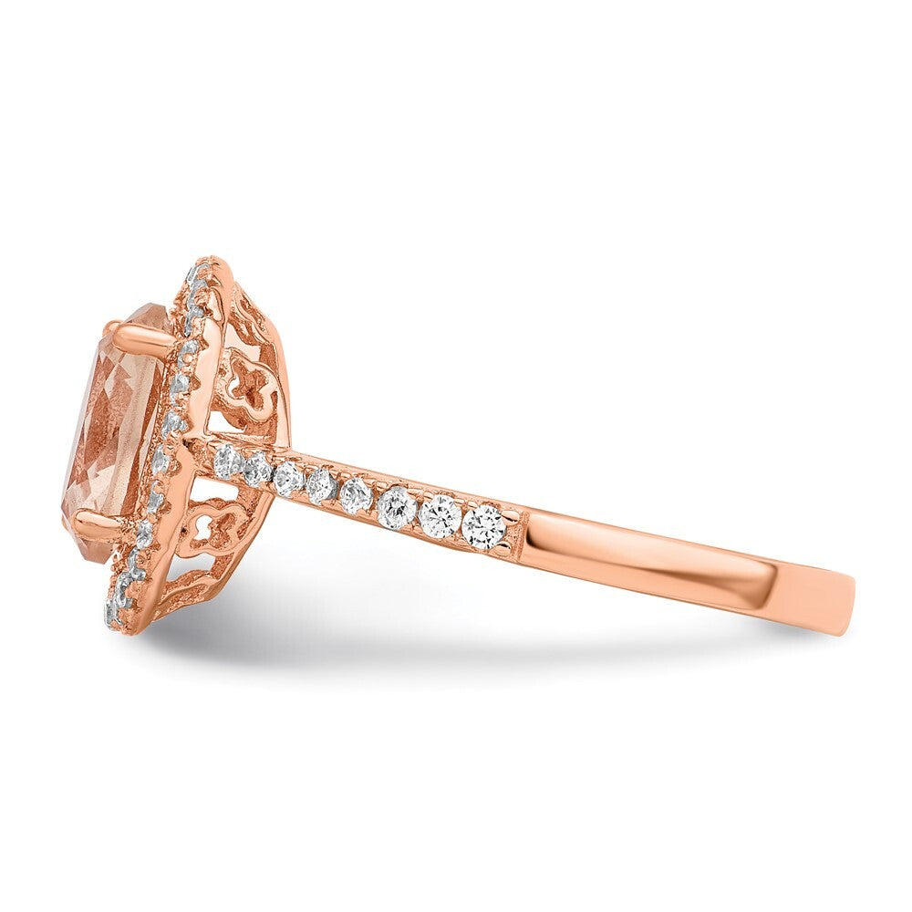 Sterling Silver Rose-tone Pink & White CZ Oval Ring Size 7