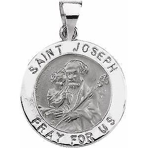 14k White Gold 18 mm Round Hollow St. Joseph Medal Pendant