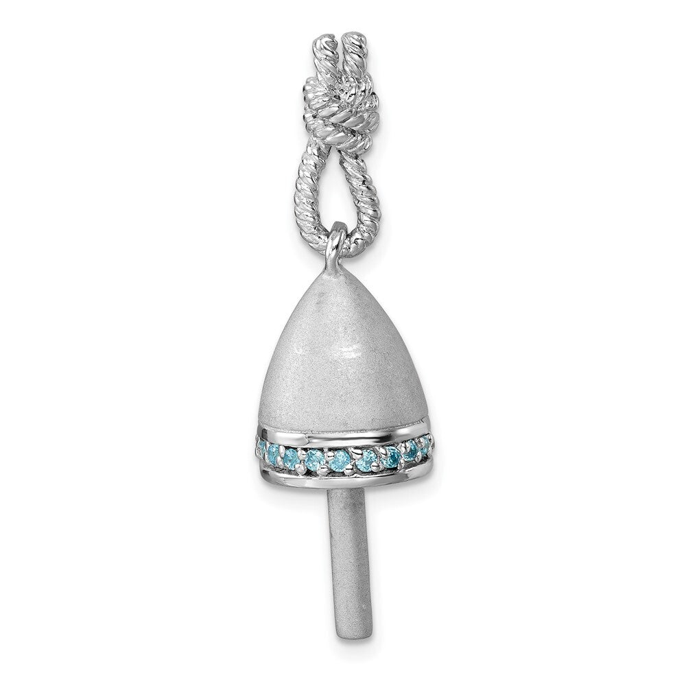 Sterling Silver Rhodium-Plated Brushed Blue Cubic Zirconia Buoy Pendant