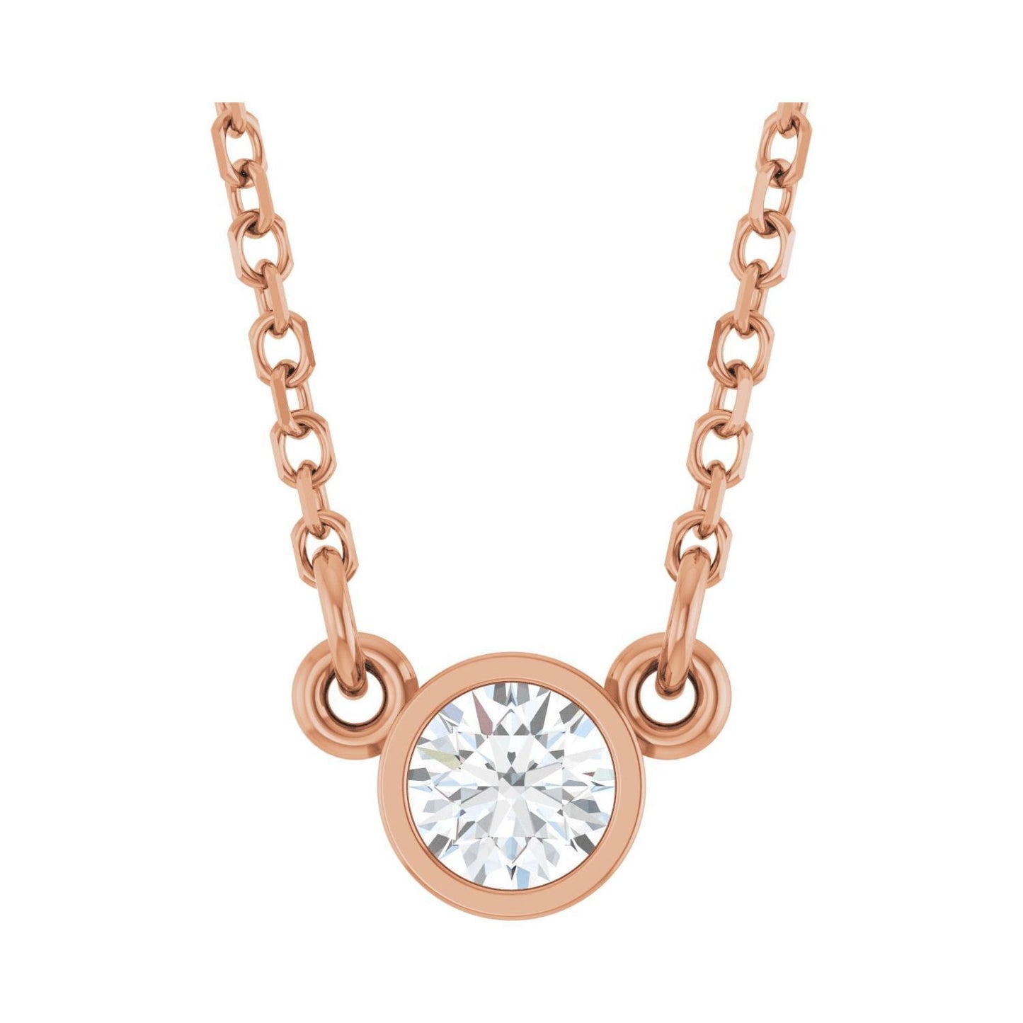 14k Rose Gold 1/6 CT Natural Diamond Solitaire Pendant Necklace 18"