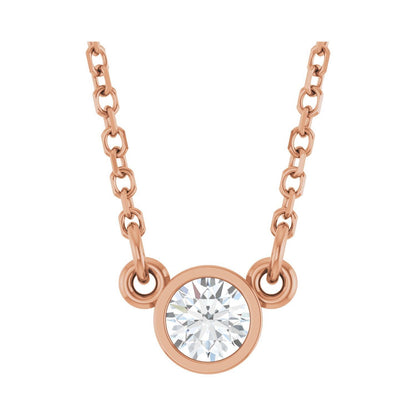 14k Rose Gold 1/6 CT Natural Diamond Solitaire Pendant Necklace 18"