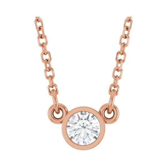 14k Rose Gold 1/6 CT Natural Diamond Solitaire Pendant Necklace 18"