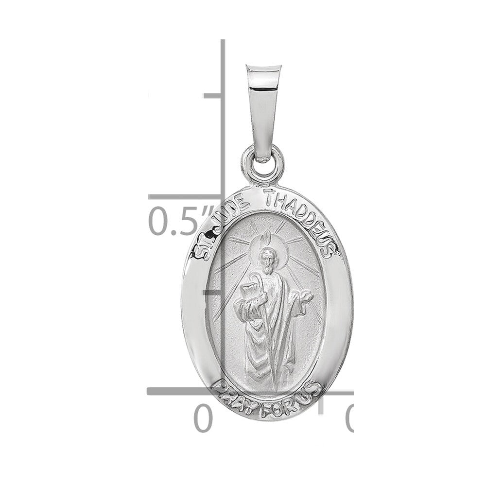 14k White Gold Polished and Satin Hollow Oval St Jude Thaddeus Medal Pendant