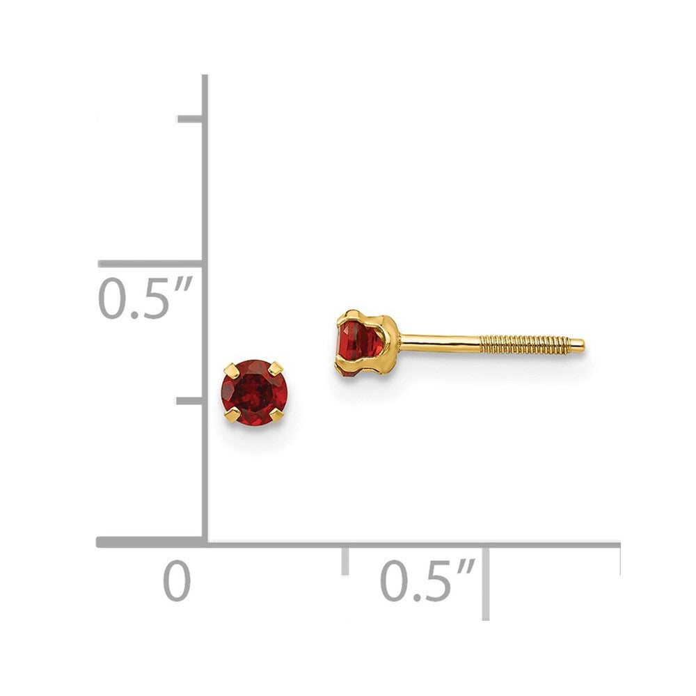 14k Yellow Gold 3mm Garnet Stud Earrings Gift for Women