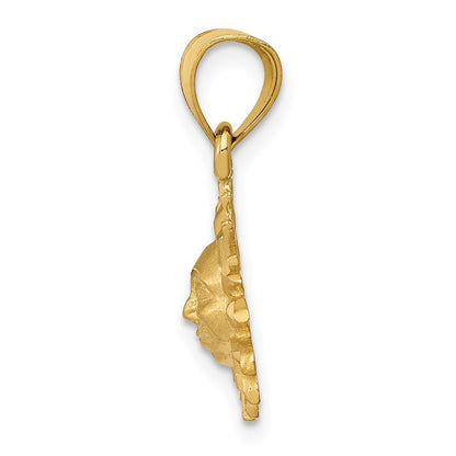 14k Yellow Gold Satin Diamond-cut Sun Pendant for Women
