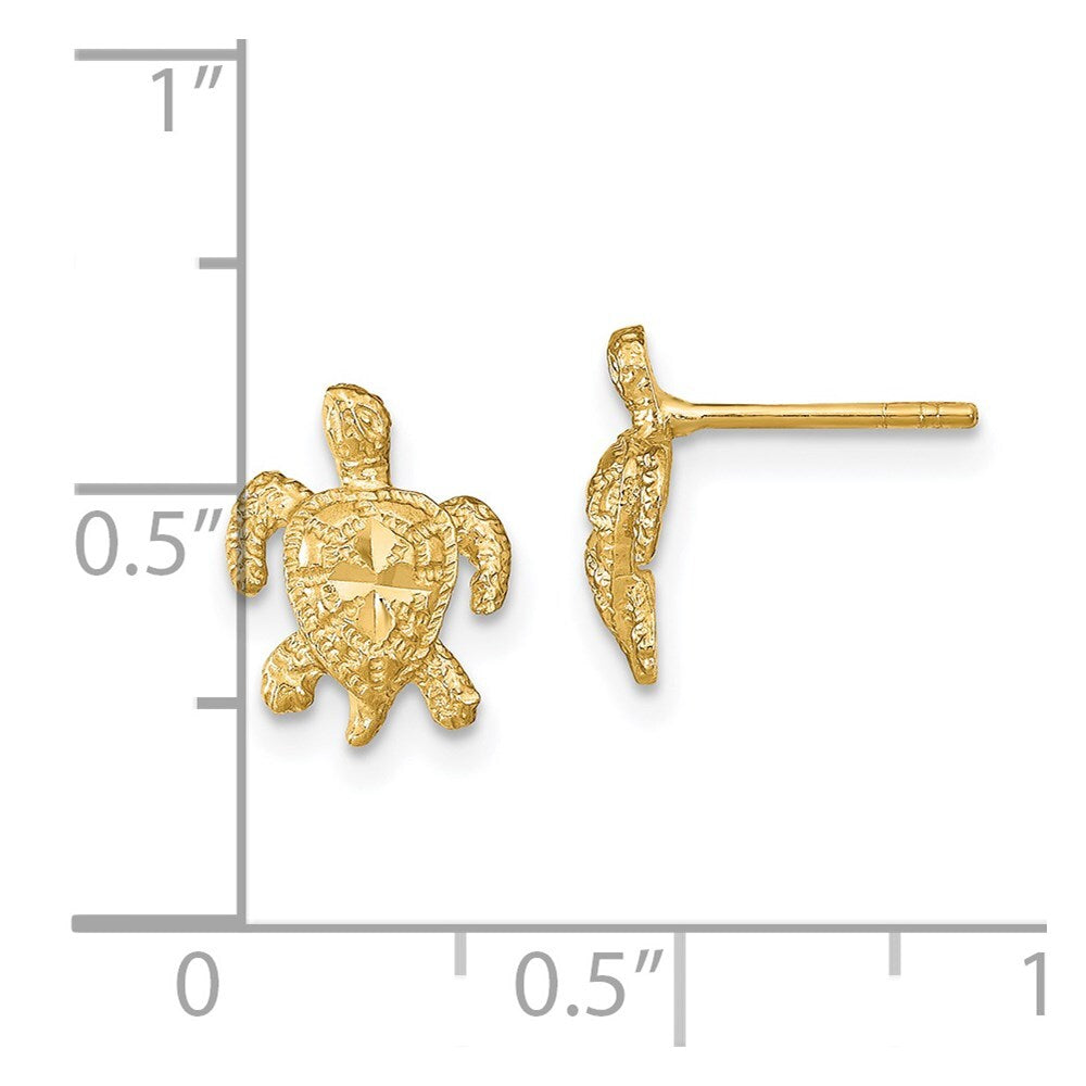 14k Yellow Gold Polished Diamond-cut Sea Turtle Stud Earrings Gift for Women