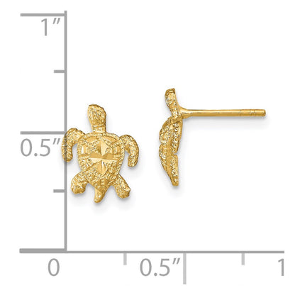 14k Yellow Gold Polished Diamond-cut Sea Turtle Stud Earrings Gift for Women