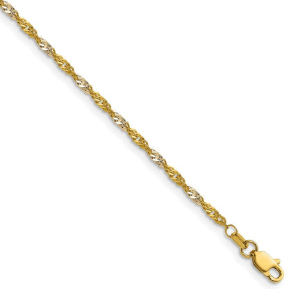 14k Yellow Gold Yellow Gold with Rhodium 1.9mm Singapore Chain Necklace