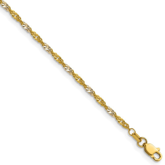 14k Yellow Gold Yellow Gold with Rhodium 1.9mm Singapore Chain Necklace