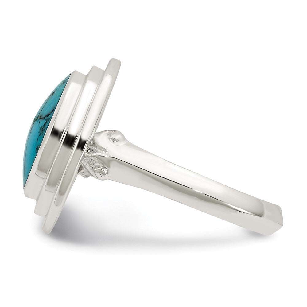 Sterling Silver Polished Round Imitation Turquoise Ring Size 8