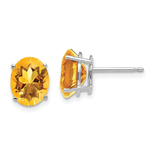 14k White Gold 9x7mm Oval Citrine Stud Earrings