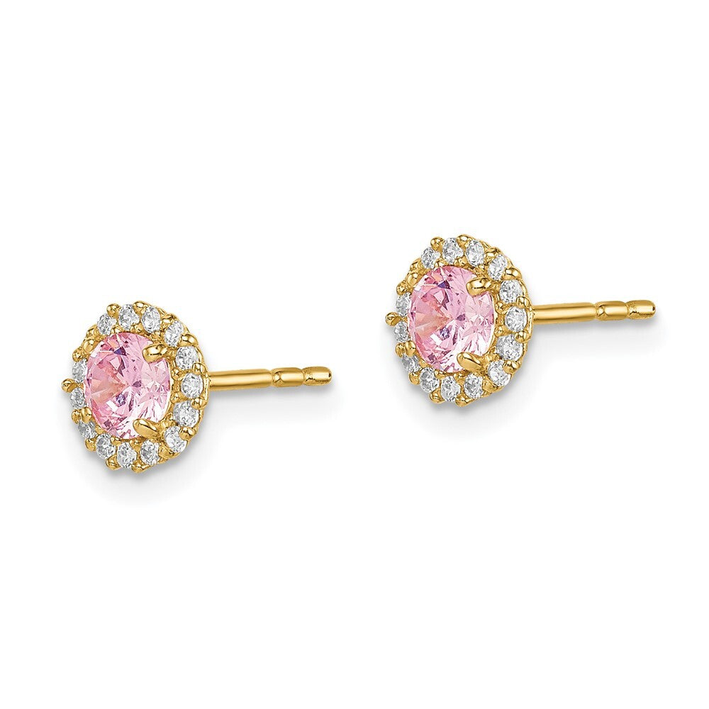 14k Yellow Gold Pink Cubic Zirconia Stud Earrings Gift for Women