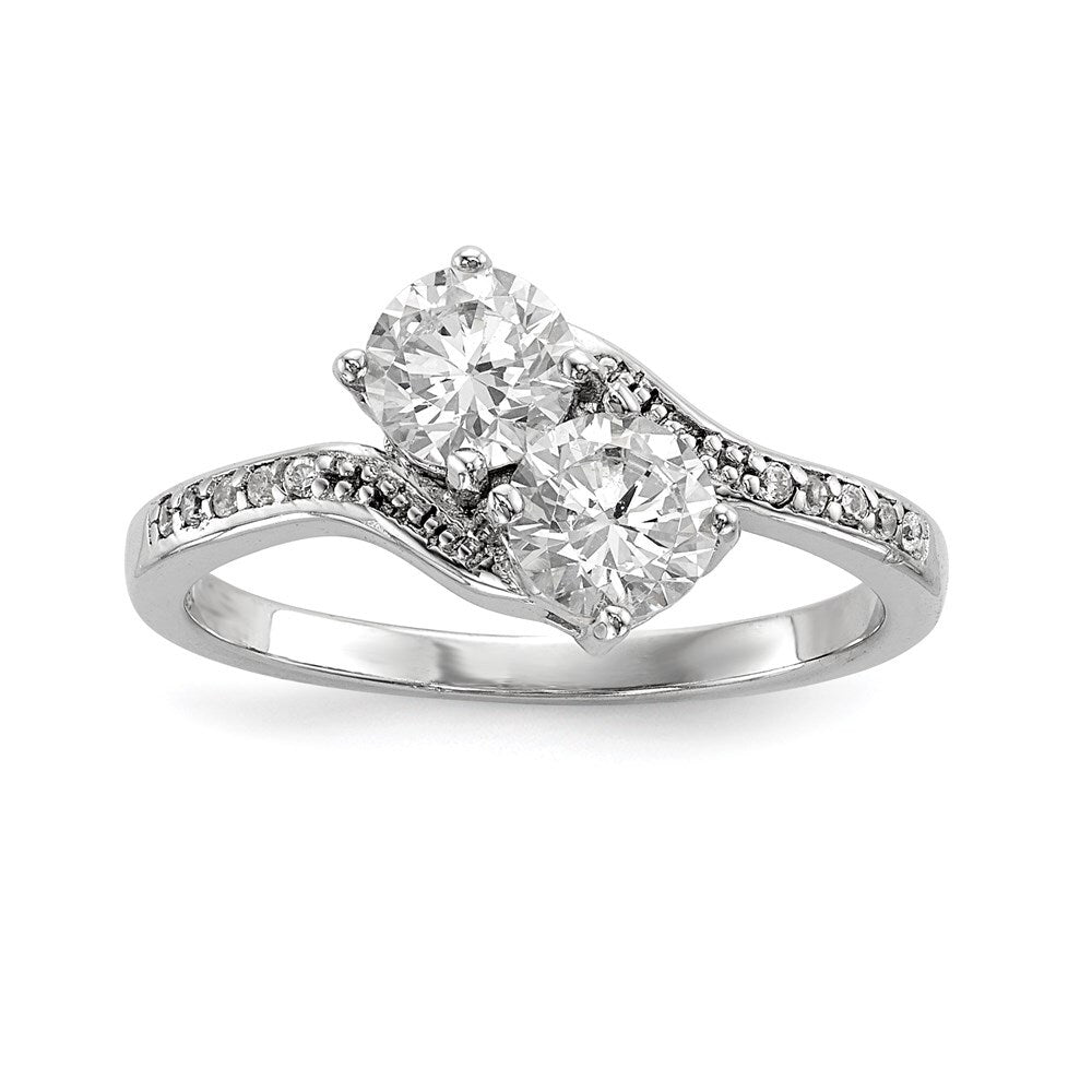 Sterling Silver Rhodium-plated Two Stone Cubic Zirconia Bypass Ring Size 8