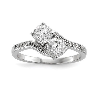 Sterling Silver Rhodium-plated Two Stone Cubic Zirconia Bypass Ring Size 8