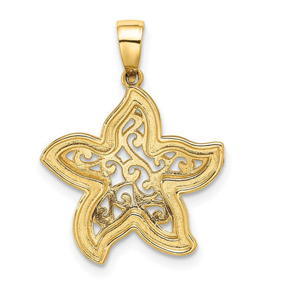 14k Yellow Gold with White Rhodium Starfish Pendant for Women