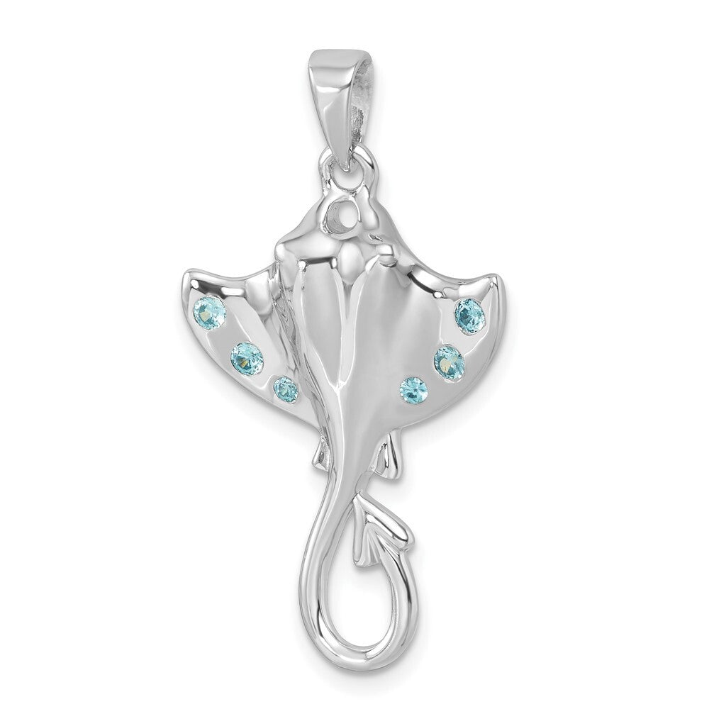 Sterling Silver Rhodium-plated Polished Cubic Zirconia Sting Ray Pendant