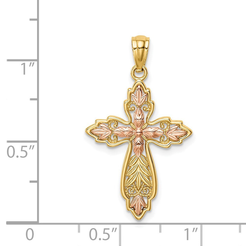 14k Two-tone Gold Cross Pendant for Women