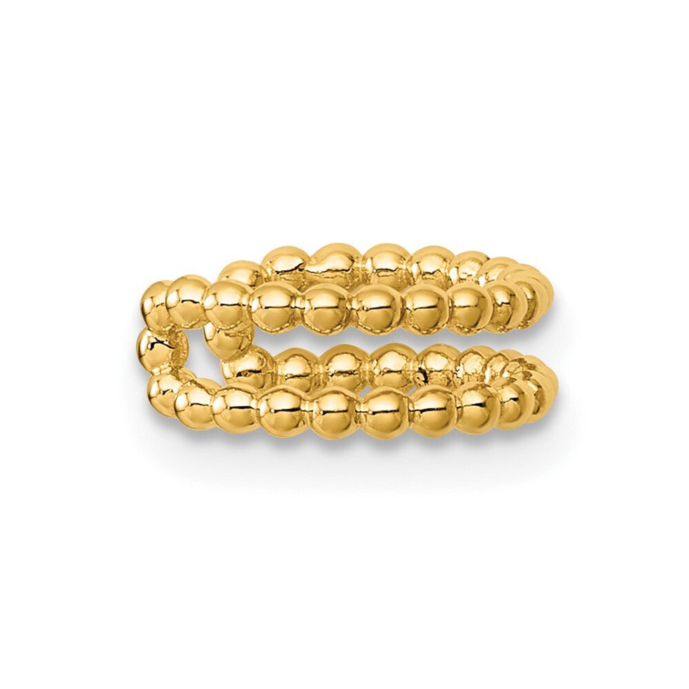 14k Yellow Gold Polished Two Row Beaded Single Ear Cuff Gift for Women