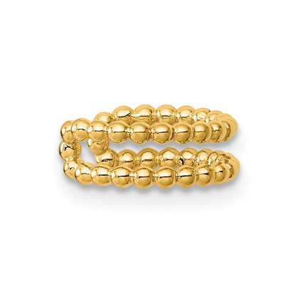 14k Yellow Gold Polished Two Row Beaded Single Ear Cuff Gift for Women