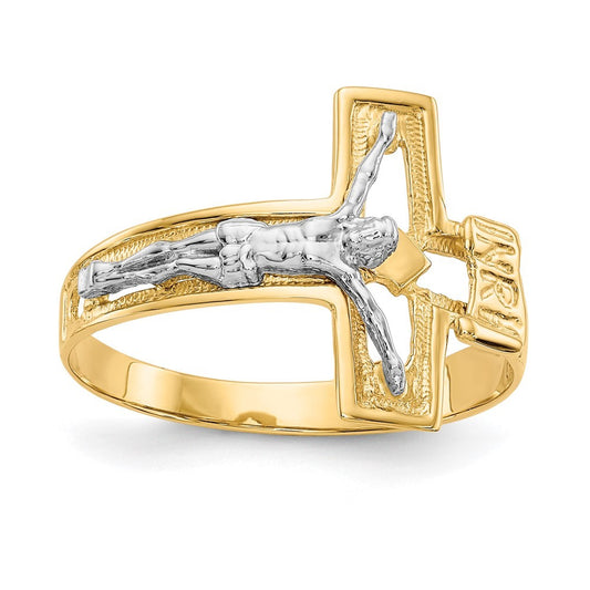 14K Two-tone Gold Crucifix Men's Ring Size 10