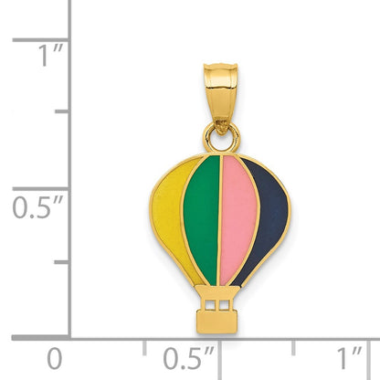 14k Yellow Gold Polished Multi-color Enamel Hot Air Balloon Pendant for Women