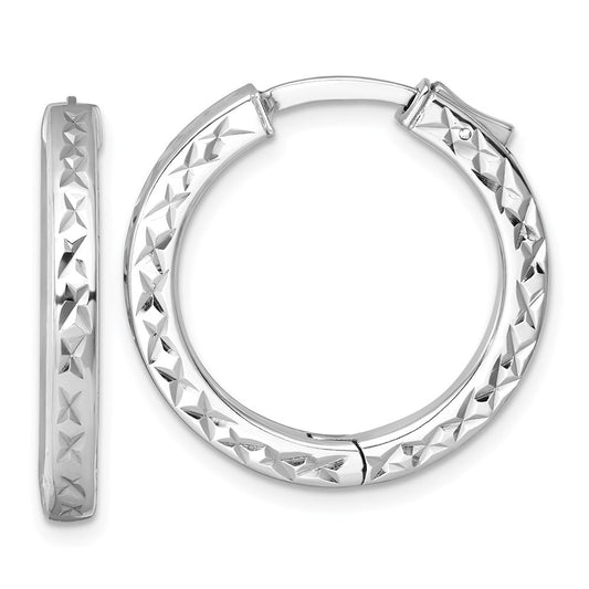 Sterling Silver Diamond-cut with Safety Lock Hinged Square Tube Hoop Earrings