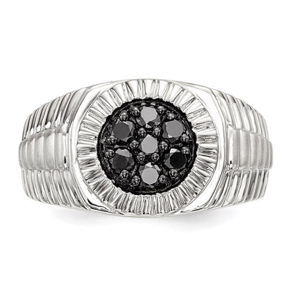 Sterling Silver Rhod-plated Mens Black Diamond Polished/Satin Ring Size 9