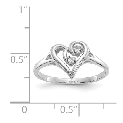 14k White Gold Polished AA Diamond Heart Ring