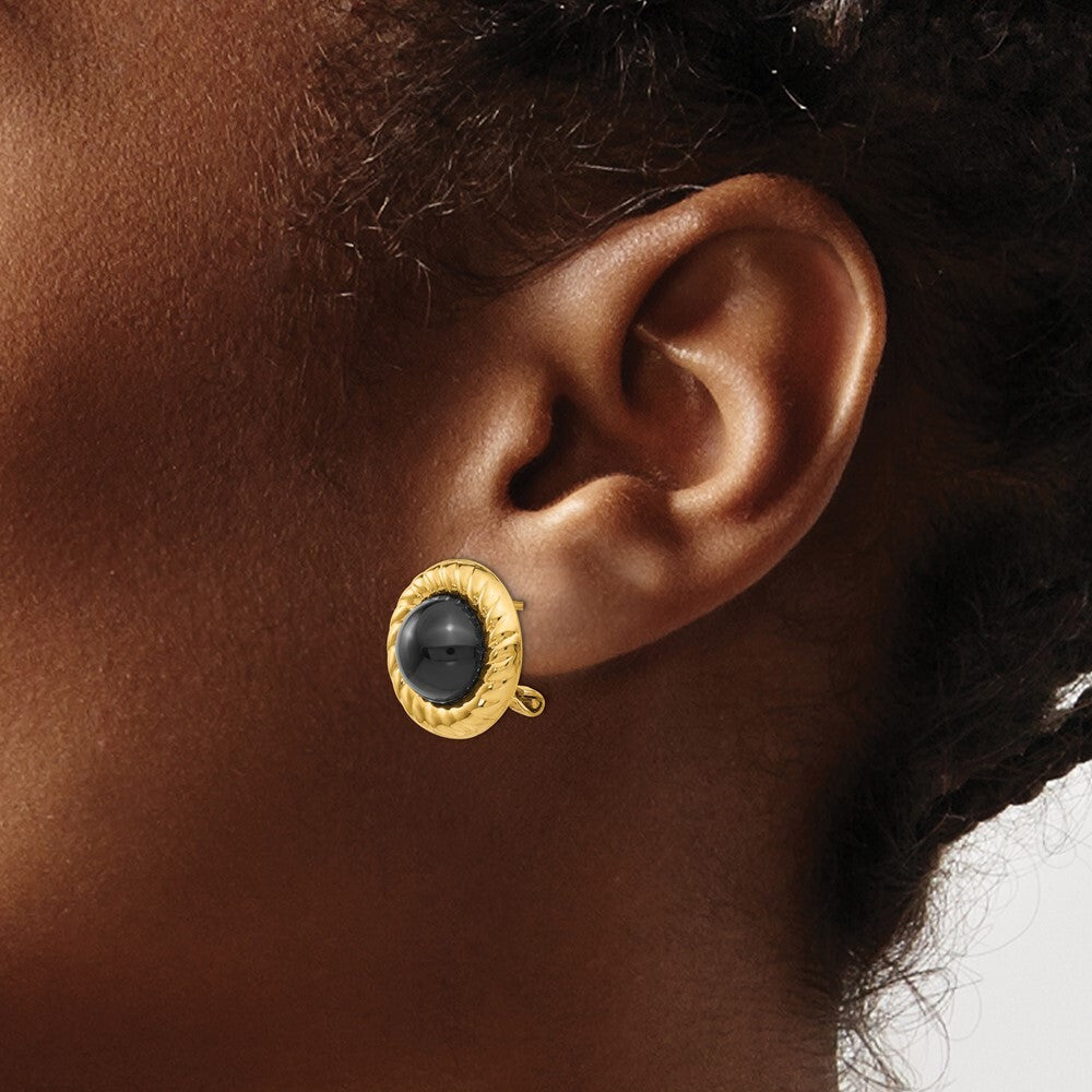 14k Yellow Gold Onyx Fancy Stud Earrings