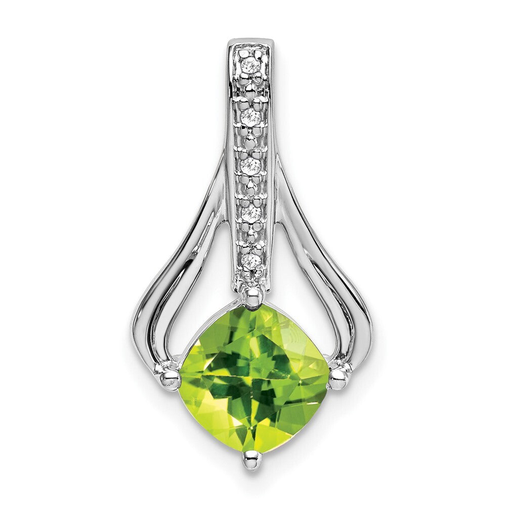 14k White Gold Peridot and Diamond Pendant for Women