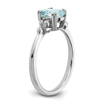 Sterling Silver Rhodium-plated Aquamarine and Diamond Ring