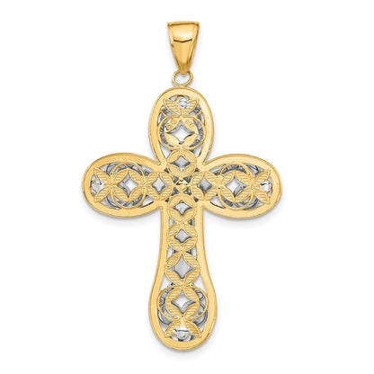 14K Two-Tone Gold Diamond-cut Layered Cross Pendant