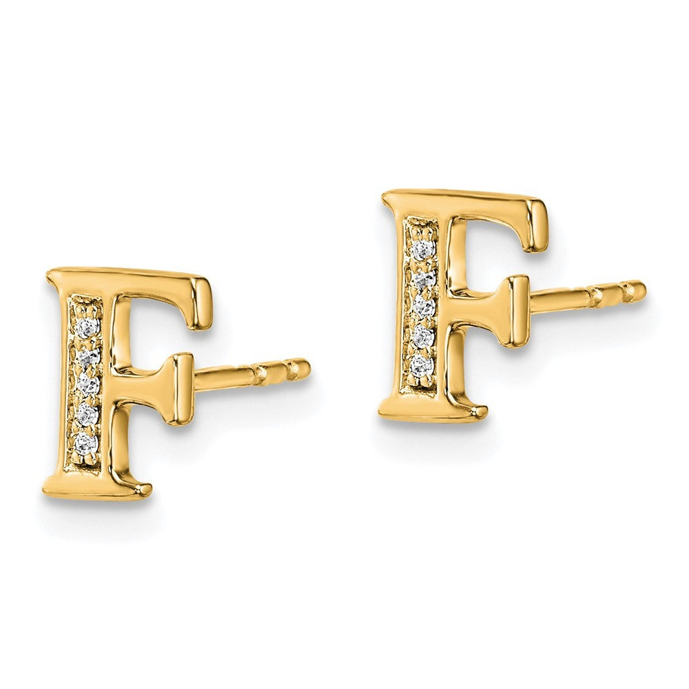 14k Yellow Gold Diamond Initial F Earrings