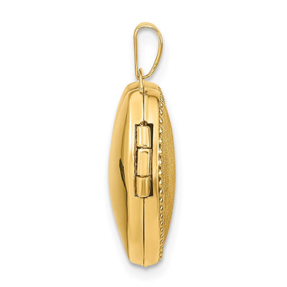14k Yellow Gold Brushed Beaded Edge 18mm Heart Locket Pendant for Women
