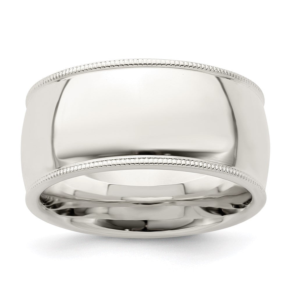 Sterling Silver 10mm Comfort Fit Half Round Milgrain Size 7.5 Band Ring
