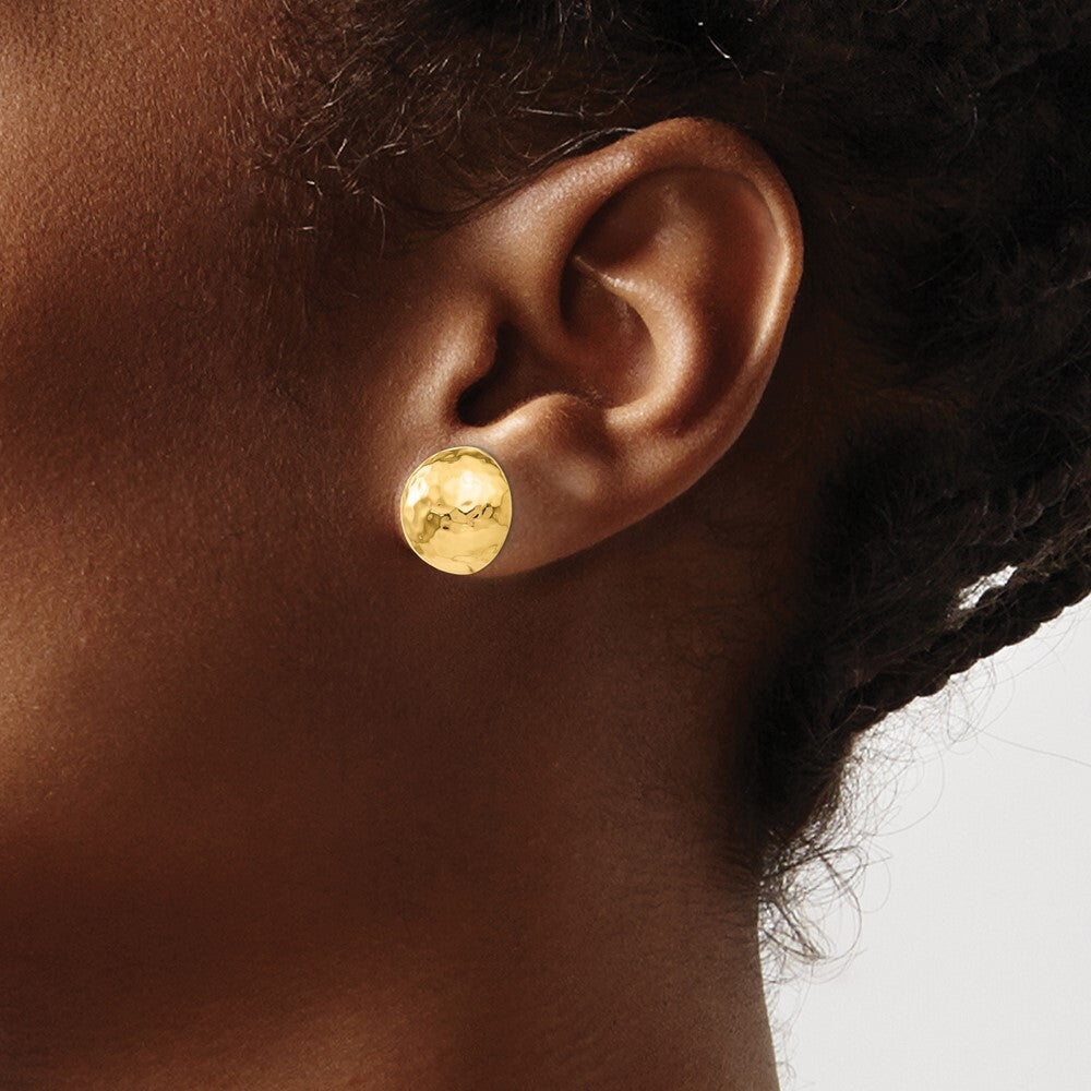 14k Yellow Gold Hammered Half Ball Stud Earrings