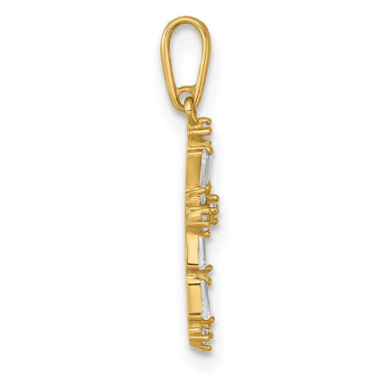 14k Yellow Gold Polished Fancy Cubic Zirconia Cross Charm Pendant