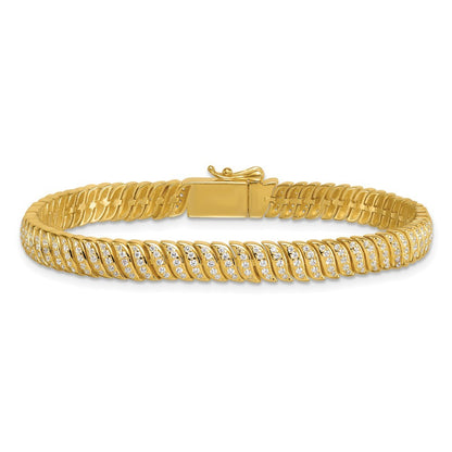 Sterling Silver Gold-Tone Polished Fancy CZ S-Link 7 Inch Bracelet