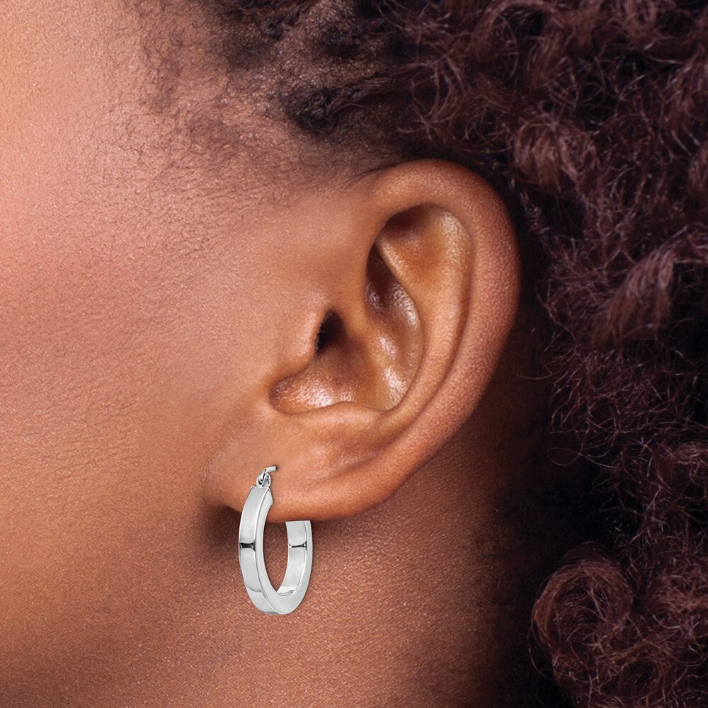 14k White Gold Square Tube Hoop Earrings Gift for Women