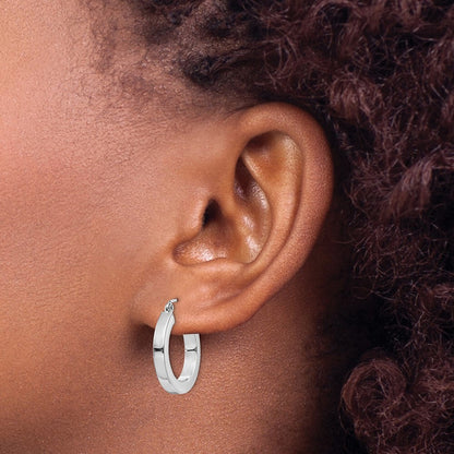 14k White Gold Square Tube Hoop Earrings Gift for Women