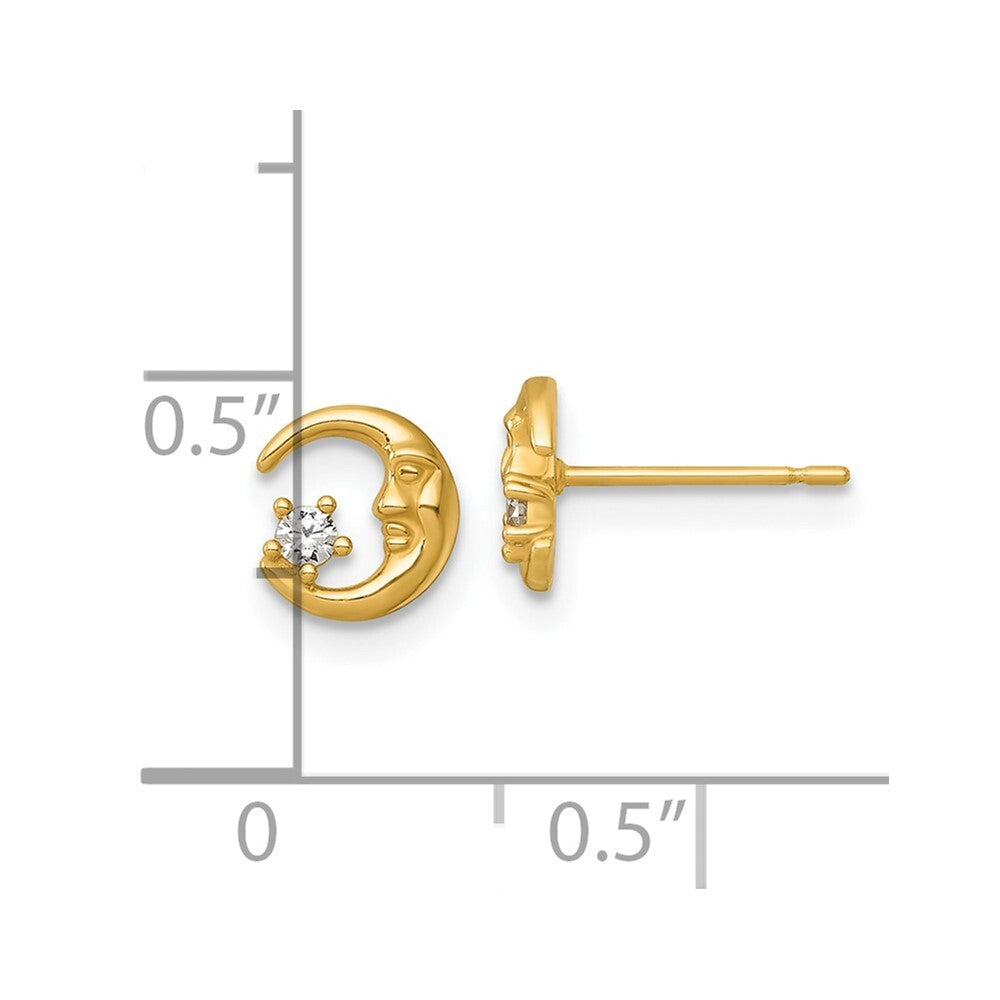 14k Yellow Gold Polished Cubic Zirconia Moon Stud Earrings Gift for Women