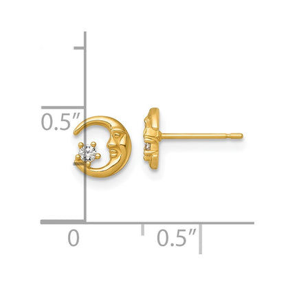 14k Yellow Gold Polished Cubic Zirconia Moon Stud Earrings Gift for Women