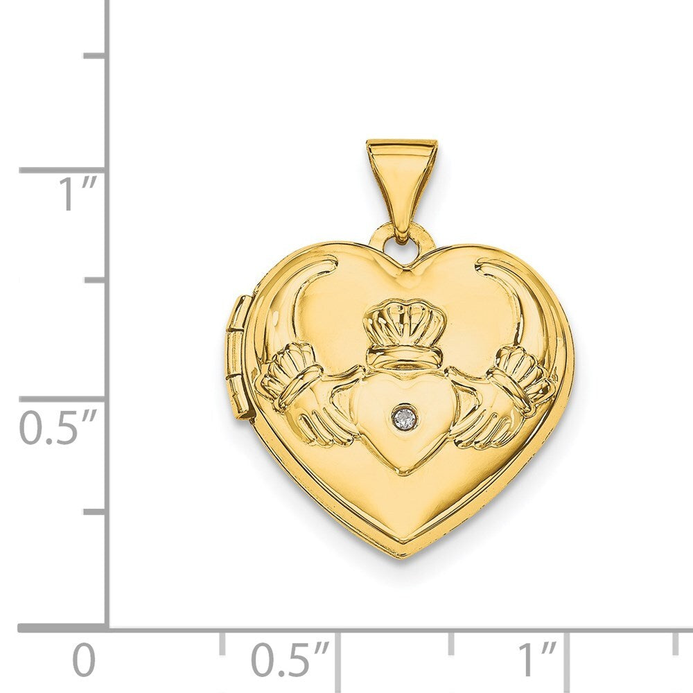 14k Yellow Gold Diamond Claddagh Heart Locket Pendant for Women
