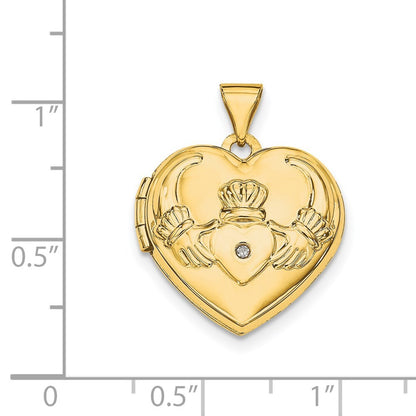 14k Yellow Gold Diamond Claddagh Heart Locket Pendant for Women