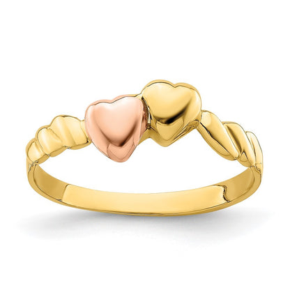 14K Two-tone Gold Two Hearts Ridged Band
