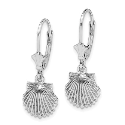 14K White Gold Scallop Shell Dangle Earrings Leverback Gift for Women