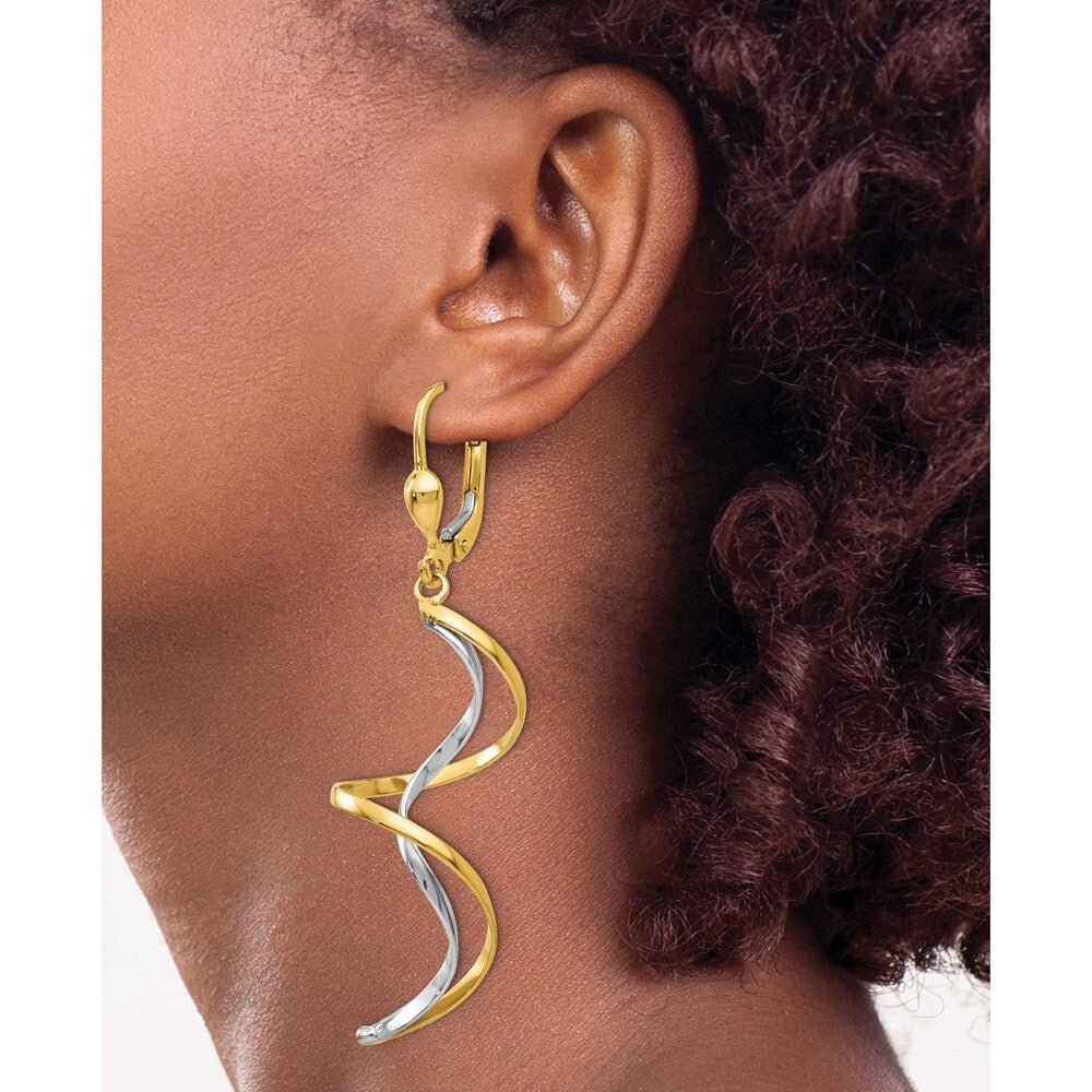 14k Two-tone Gold Spiral Dangle Earrings