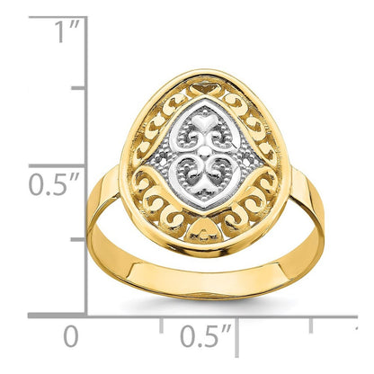14K Yellow Gold w/Rhodium Oval Shield and Hearts Ring Size 7